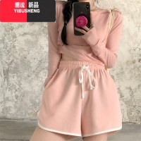 YIBUSHENG高腰运动短裤女季薄款2023年新款胖mm宽松辣妹跑步阔腿休闲裤子
