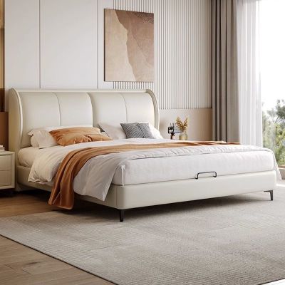 意式真皮床现代简约主卧室双人床1.5米8轻奢皮艺床软包实木大婚床