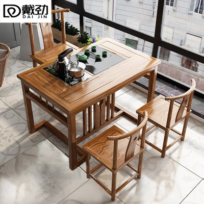 戴劲阳台茶桌椅组合家用小茶台新中式茶桌简约小户型茶几1米中圆茶桌+3月牙椅
