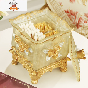 家用牙签盒树脂欧式轻奢棉签盒客厅收纳盒套装个性创意牙签筒 敬平 幸福玫瑰二合一珍黄