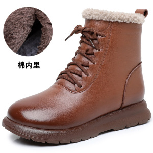 冬新款雪地靴厚底加绒防滑复古保暖头层牛皮加厚棉靴女加大码