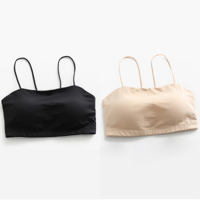 HLCOMAN细肩带裹胸一体式文胸一字领打底吊带美背平口抹胸带胸垫内衣抹胸