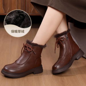 雪地靴女款新款冬季复古风加绒厚底马丁靴保暖软底舒适棉鞋女