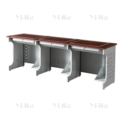 翌嘉 隐藏式翻转电脑桌培训桌多媒体学习桌办公桌D款三人位2300*600*750mm