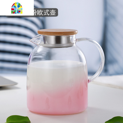 玻璃凉水壶水杯套装壶家用大容量玻璃果汁壶耐热防爆北欧冷水壶 FENGHOU 1.8L孔雀蓝欧式壶