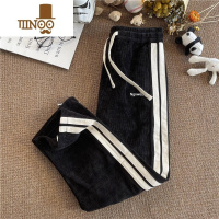 YANXU华夫格卫裤ins高街拼色条纹休闲裤男夏季百搭潮牌宽松直筒运动裤