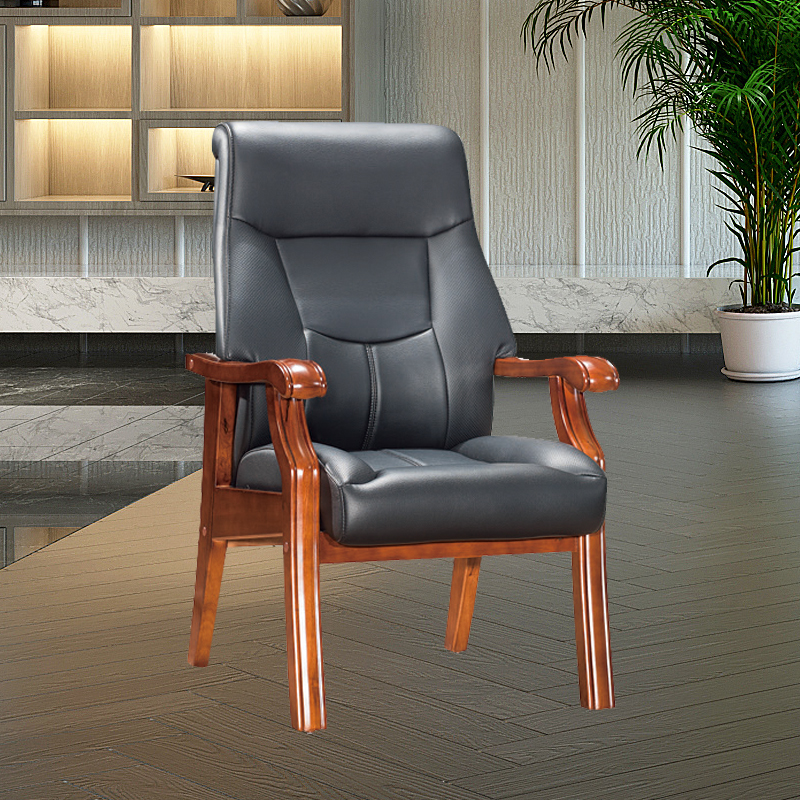 优百丽 SH-655 橡胶木椅 办公家具 办公椅 皮艺老板椅 实木四脚椅 电脑椅会议椅 皮料色彩可定制