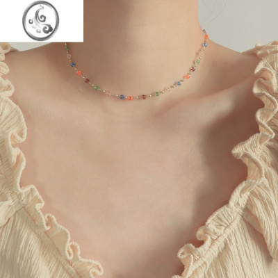 JiMi因缺斯汀彩色清新水晶项链颈链百搭基础款choker日韩简约百搭项圈 彩色项链choker一条
