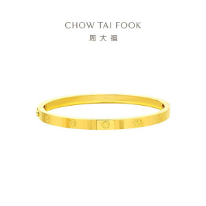 周大福圆点贵妃镯子足金实心椭圆黄金手镯女礼物(工费:1280计价)F233010