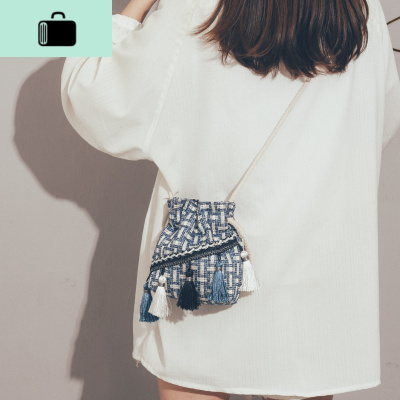 夏天小清新包包女2020新款民族苏水桶包ins百搭斜挎链条包女NEW LAKE女士单肩包