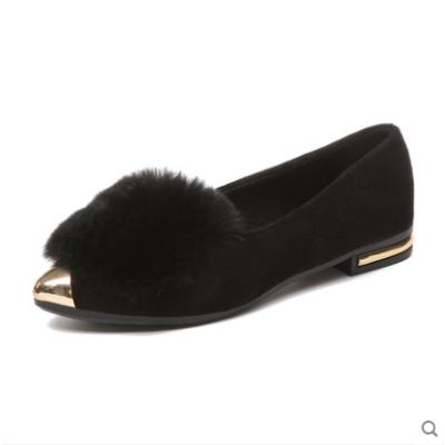 SUNTEK社会豆豆鞋女加绒新款韩版平底尖头单鞋百搭低跟浅口绒面毛毛鞋潮休闲鞋