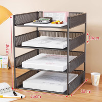 小窝厘 文件收纳架办公桌面办公用品A4纸置物架分层书架 四层[加粗加厚]