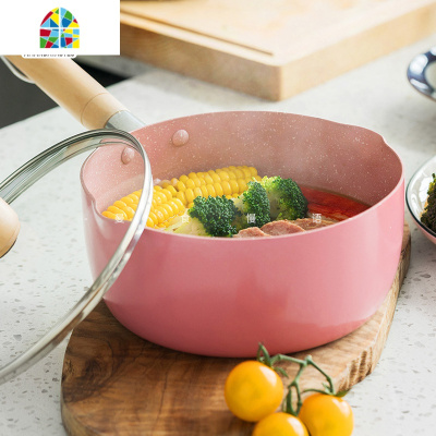 粉色雪平锅18cm汤锅日式辅食小奶锅电磁炉煮面锅不粘锅 FENGHOU