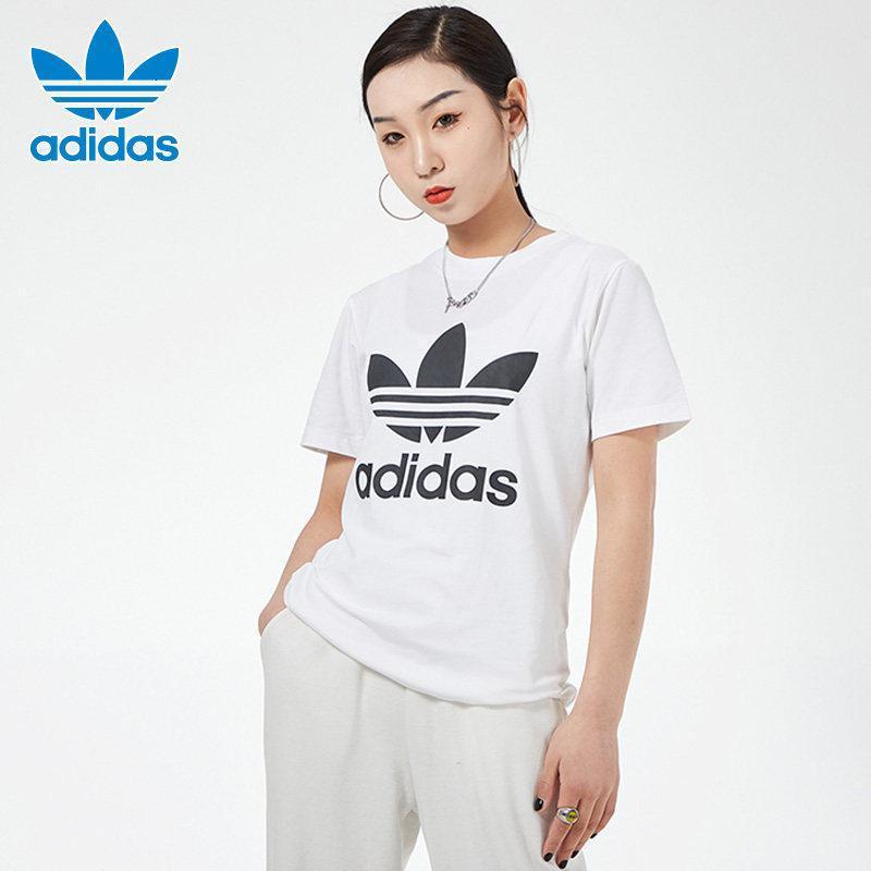 adidas三叶草白t恤女短袖2021春季新款运动服跑步半袖gn2899