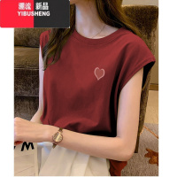 YIBUSHENG修身百搭小飞袖t恤女2024季新款设计感正肩飞飞袖酒红上衣