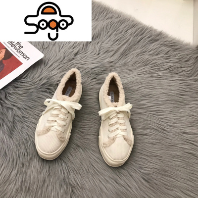 七色王国毛毛鞋女外穿2020年新款秋冬季加绒加厚底豆豆百搭小白鞋棉鞋单鞋休闲鞋