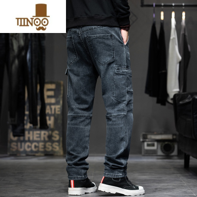 YANXU美式复古日系工装牛仔裤男潮牌直筒宽松大码多口袋男裤长裤款
