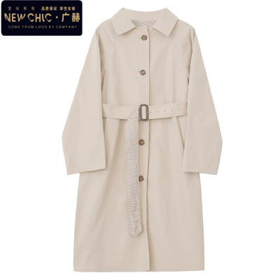 广赫JIUJIU风衣女中长款春季2021新款韩版气质收腰显瘦过膝休闲外套风衣