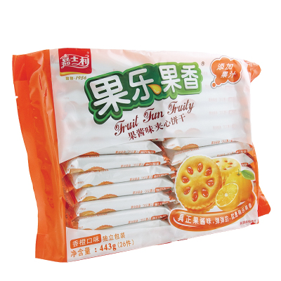 嘉士利果乐果香(443g果乐果香香橙味)果酱味夹心饼干休闲零食