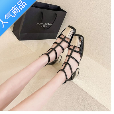 SUNTEKD家包头凉鞋2023年女新款夏季欧美时尚复古粗跟罗马方头玛丽珍鞋