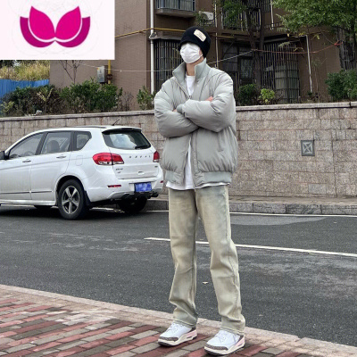 七斓vibe美式街头裤子高街水洗做旧黄泥染牛仔裤男修身小脚直筒微喇裤