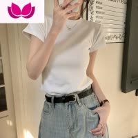 七斓白色短袖t恤女装夏季新款设计感小众修身显瘦正肩体恤上衣服