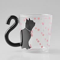 猫咪玻璃漱口杯情侣牙刷杯一对家用刷牙杯子套装创意可爱卡通牙缸 三维工匠 点点蓝猫洗漱杯
