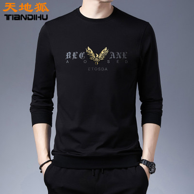 天地狐男装春秋季男长袖卫衣圆领中年薄款体恤衫上衣打底衫男士潮流上衣B01-8104