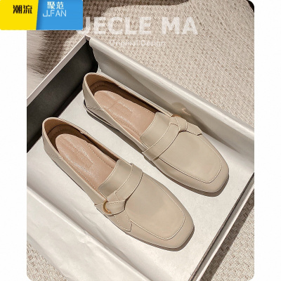 聚范玛叔' 乐福鞋女2024新款一脚蹬小皮鞋方头通勤平底鞋法式单鞋