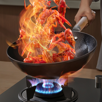 爱仕达无涂层铁质炒锅CF32J1J 32cm大直径通用炉灶有盖设计健康烹饪