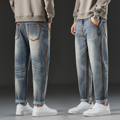 四季男生新款裤子牛仔裤 复古怀旧宽松潮流青年直筒裤男K6013