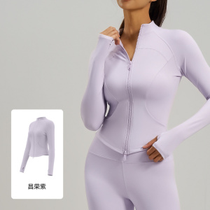 新款侧口袋瑜伽服修身显瘦健身上衣双拉链跑步运动外套女