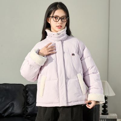 [3件8.5折246.4元,叠加优惠券]草莓熊联名唐狮新款棉衣外套女短款冬季仿羊羔毛拼接棉袄K