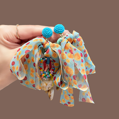 多巴胺彩色串珠飘带耳环女夸张个性海边度假风耳钉春夏拍照耳饰品送女朋友老婆情人节七夕生日礼物