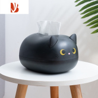 三维工匠纸巾盒家用创意猫咪客厅可爱多茶几收纳盒轻奢桌面牙签抽纸盒 黑猫纸巾盒[带牙签盒]