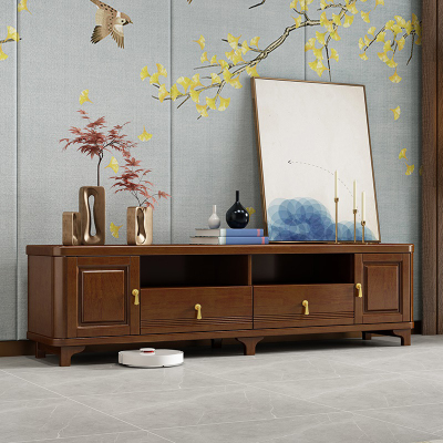 青木川简约实木电视柜落地2023新款客厅小户型两米收纳储物柜矮柜置物架