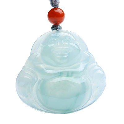 印象眸翡翠佛公玉吊坠女款淡绿色弥勒佛玉石挂件随机发货附送证书佛公