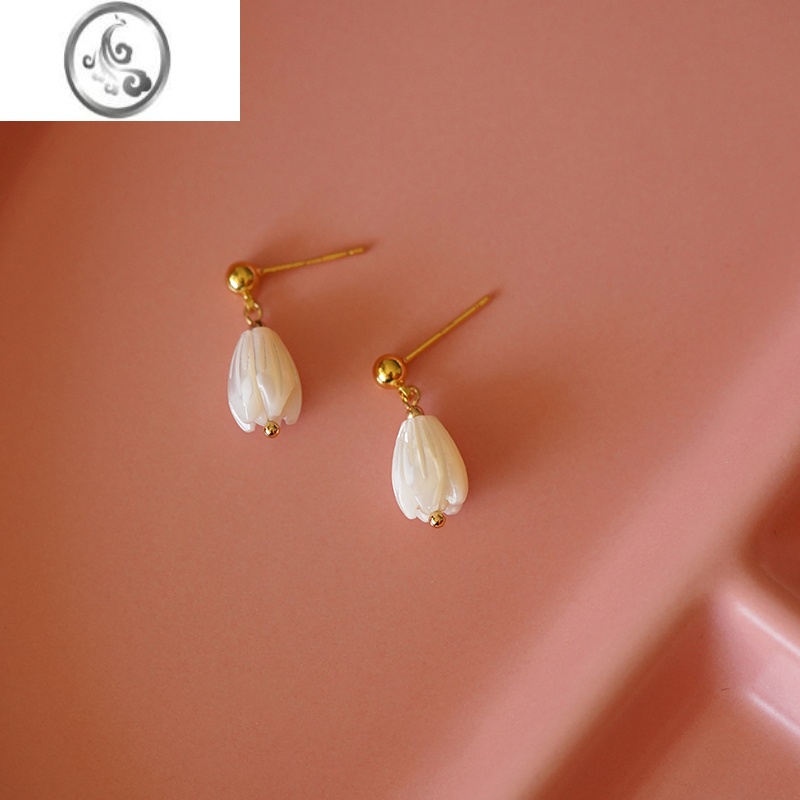 JiMi贝壳白兰花耳环2023年新款小众设计感高级耳饰无耳洞耳夹银银耳钉