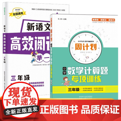 三年级新语文高效阅读训练+周计划小学数学计算题专项训练全2册 小学语文课外阅读理解答题技巧专项训练 数学应用题强化训练教