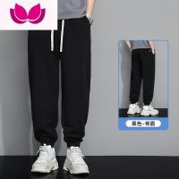 七斓美式裤子男夏季薄款休闲长裤潮牌束脚黑色卫裤男士工装运动裤