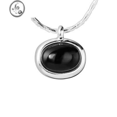 JiMi小众设计感S925银银椭圆白玉黑玛瑙项链百搭通勤高级感蛇骨链 椭圆黑玛瑙项链