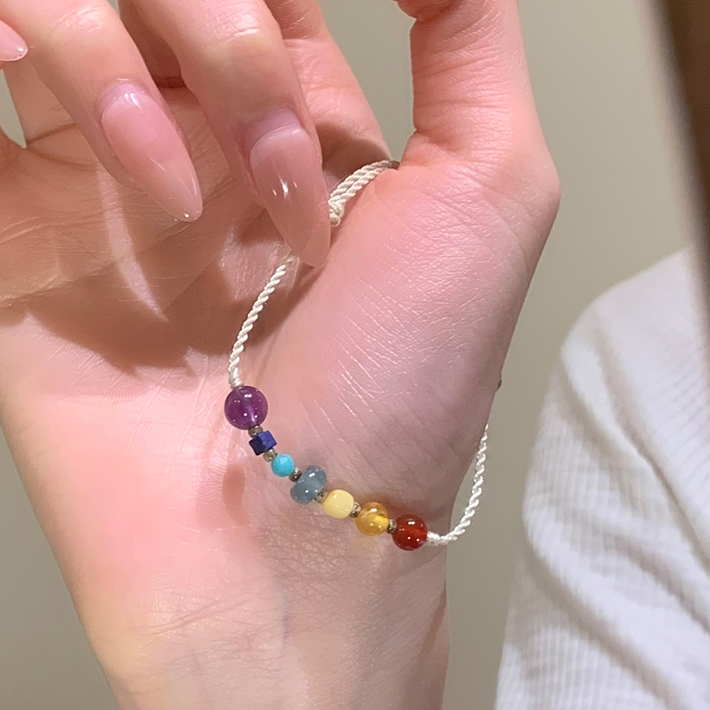 多宝天然水晶手串女款高级感轻奢夏天彩色多巴胺手链编织手饰