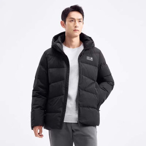 特步(Xtep)男装新款防风保暖连帽羽绒服外套976429190172 正黑色 ZP