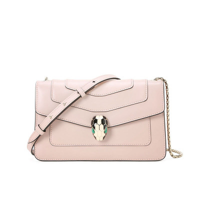 宝格丽BVLGARISERPENTIFOREVER口盖包经典蛇头光面皮女士手提包287023银扣裸粉色