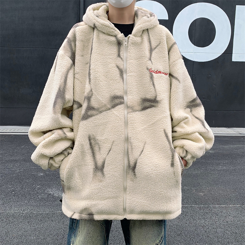 冬季美式潮牌ins羊羔绒棉服加厚保暖棉衣男宽松连帽棉袄宽松外套