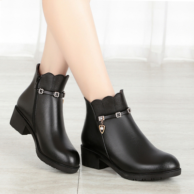 牛皮真羊毛35-43-真皮女短靴坡跟大码女士靴中老年妈妈棉鞋雪地靴厚底女棉鞋女棉靴2021麦可斯.米娅秋冬(冬季)