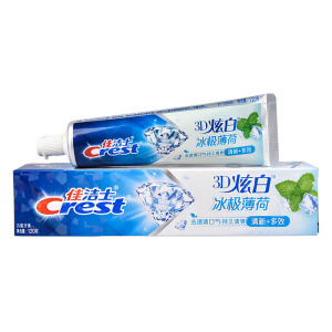 佳洁士3D炫白牙膏120g柠檬茶爽冰极薄荷家庭装小苏打亮白去渍