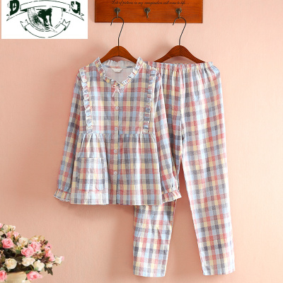 HLCOMAN棉斜纹布小清新公主睡衣女春夏薄款长袖梭织棉布家居服套