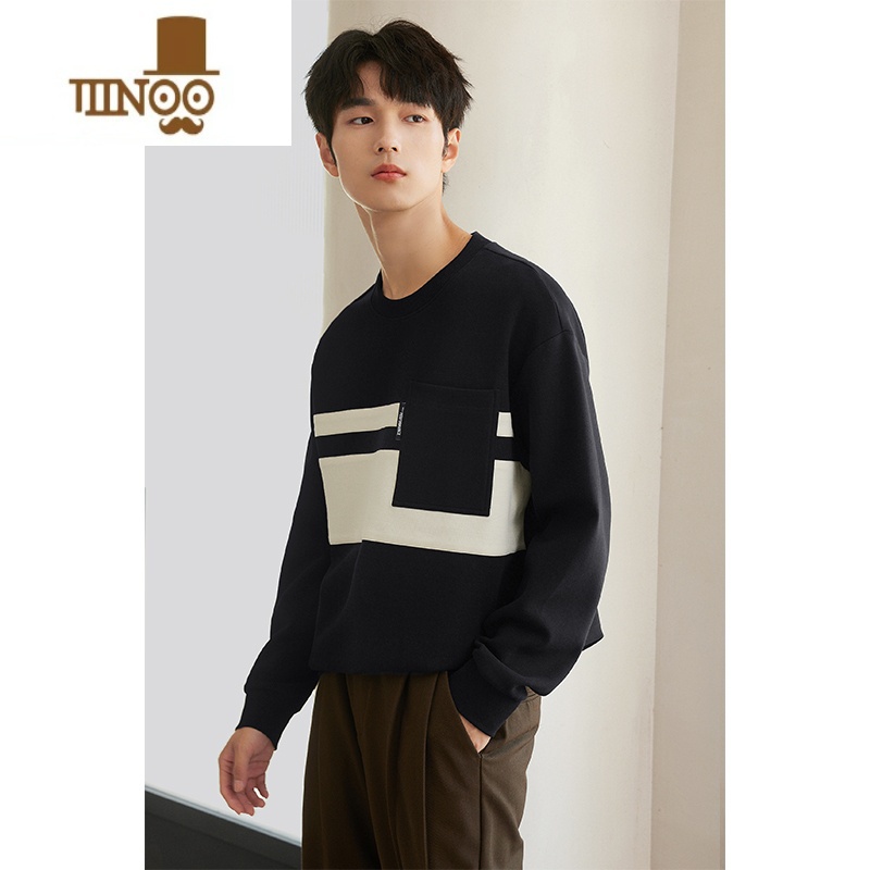YANXU男士圆领卫衣长袖休闲2023新款韩版潮宽松男装无帽上衣