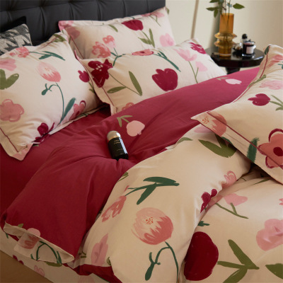 加厚纯棉磨毛床上四件套被套罩床单轻奢感主卧室床笠床品